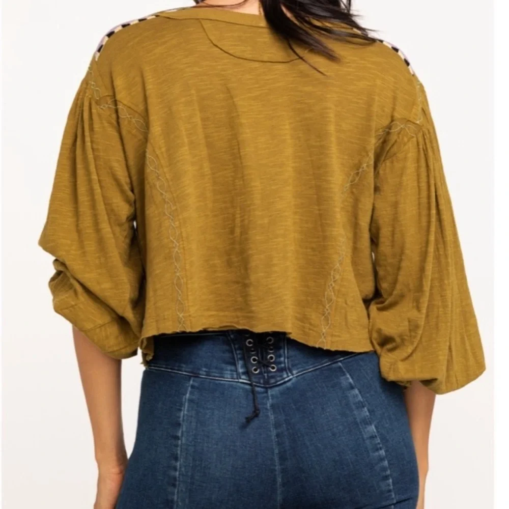 Free People | Hand Me Down Embroidered Top Moss Green Size Large